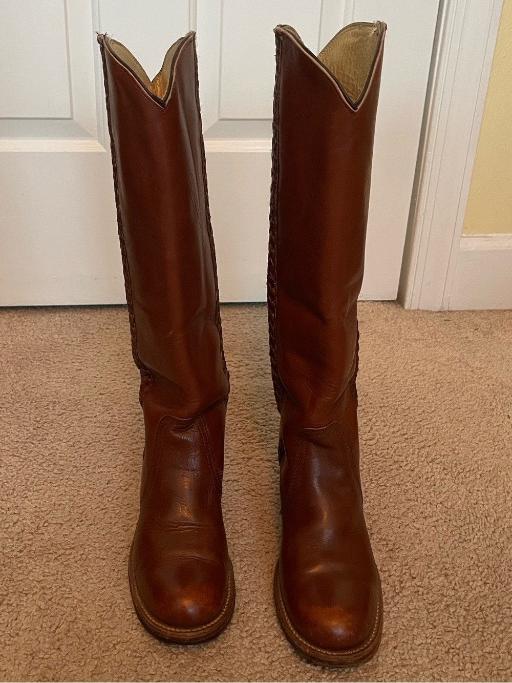 Frye VTG 70s Braided Sabrina Campus Boots 8546 Womens 7B Brown Leather Made USA